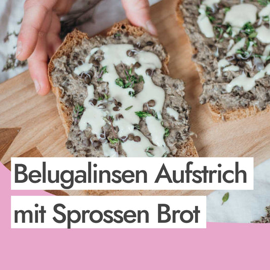 Vollwertiges Veganes Rezept für basischen Belugalinsen Sprossen Leberwurst Brot Aufstrich für fermentiertes Sauerteig Brot