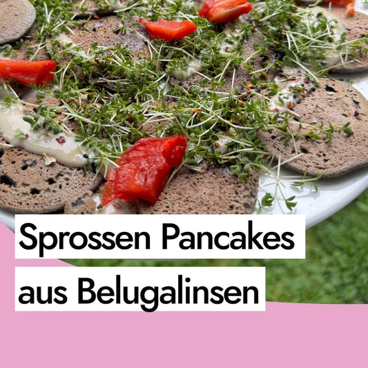 Glutenfreie proteinreiche Pancakes aus gekeimten Belugalinsen