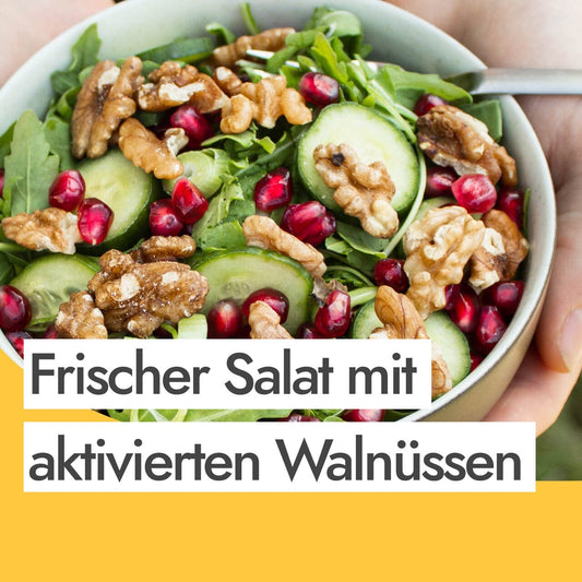 Frischer Granatapfel Rucola Salat mit aktivierten Walnüssen