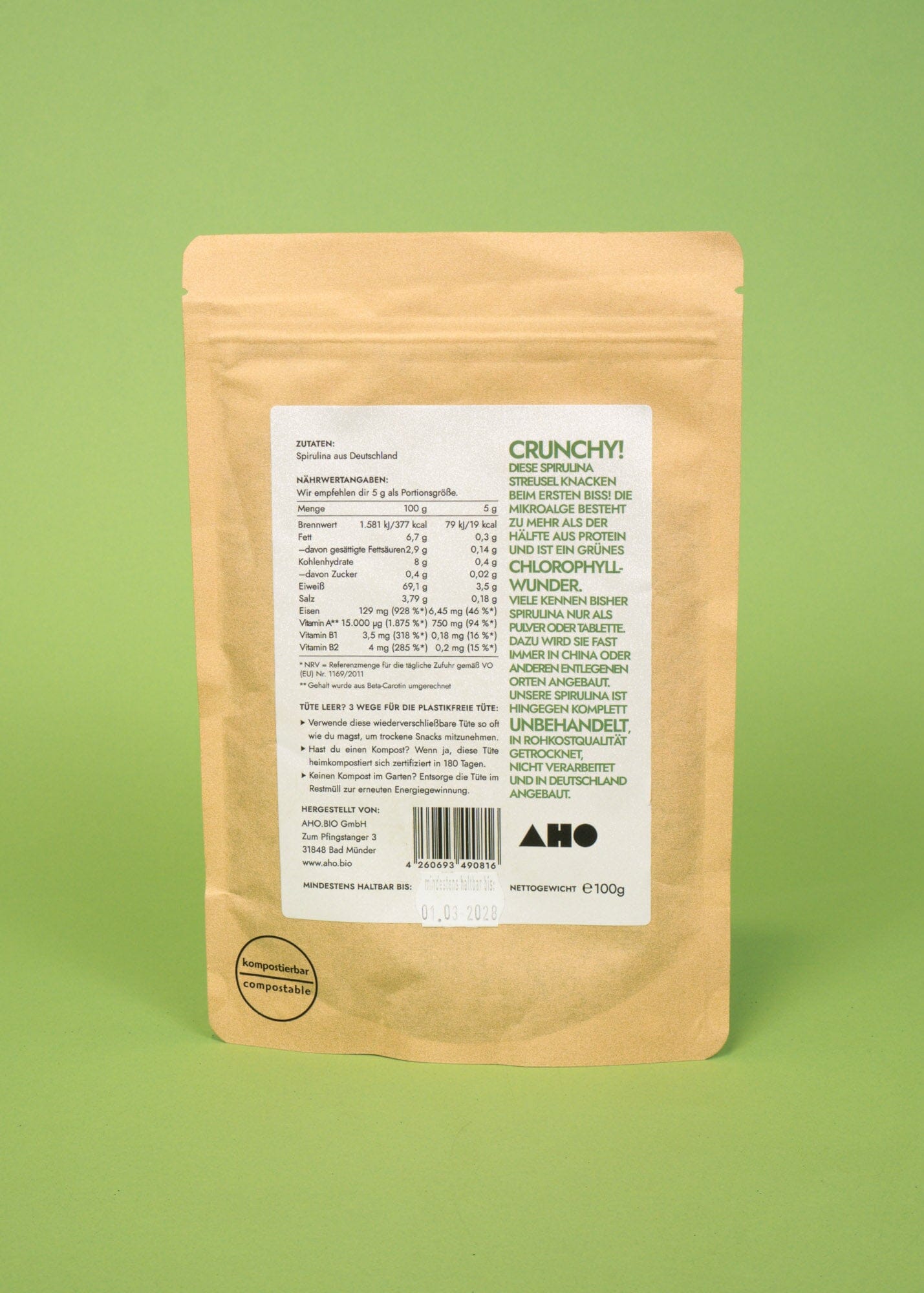 AHO Spirulina Streusel Raw Vegan Granola AHO.BIO GmbH