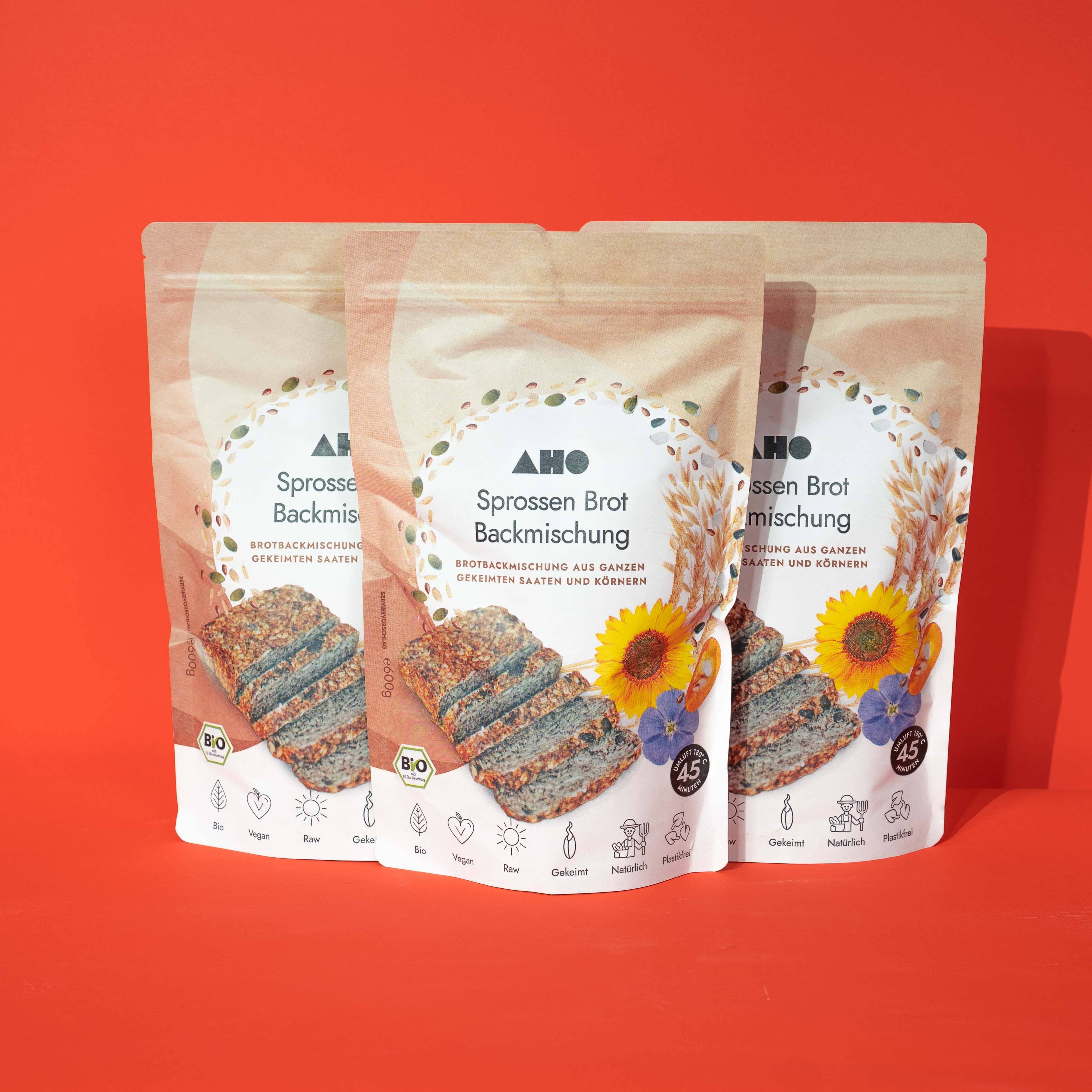 AHO Sprossen Brot Backmischung Getreide AHO.BIO GmbH 1,8kg (3 Tüten)