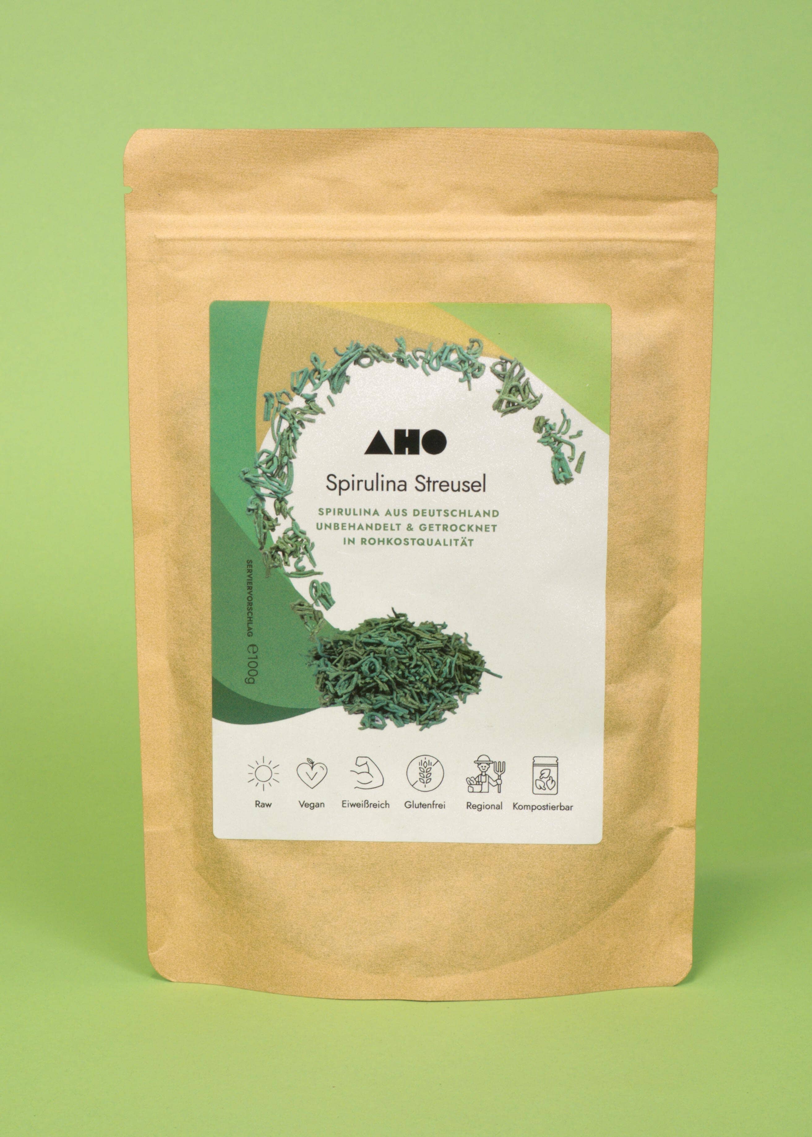 AHO Spirulina Streusel Raw Vegan Granola AHO.BIO GmbH 100g Tüte