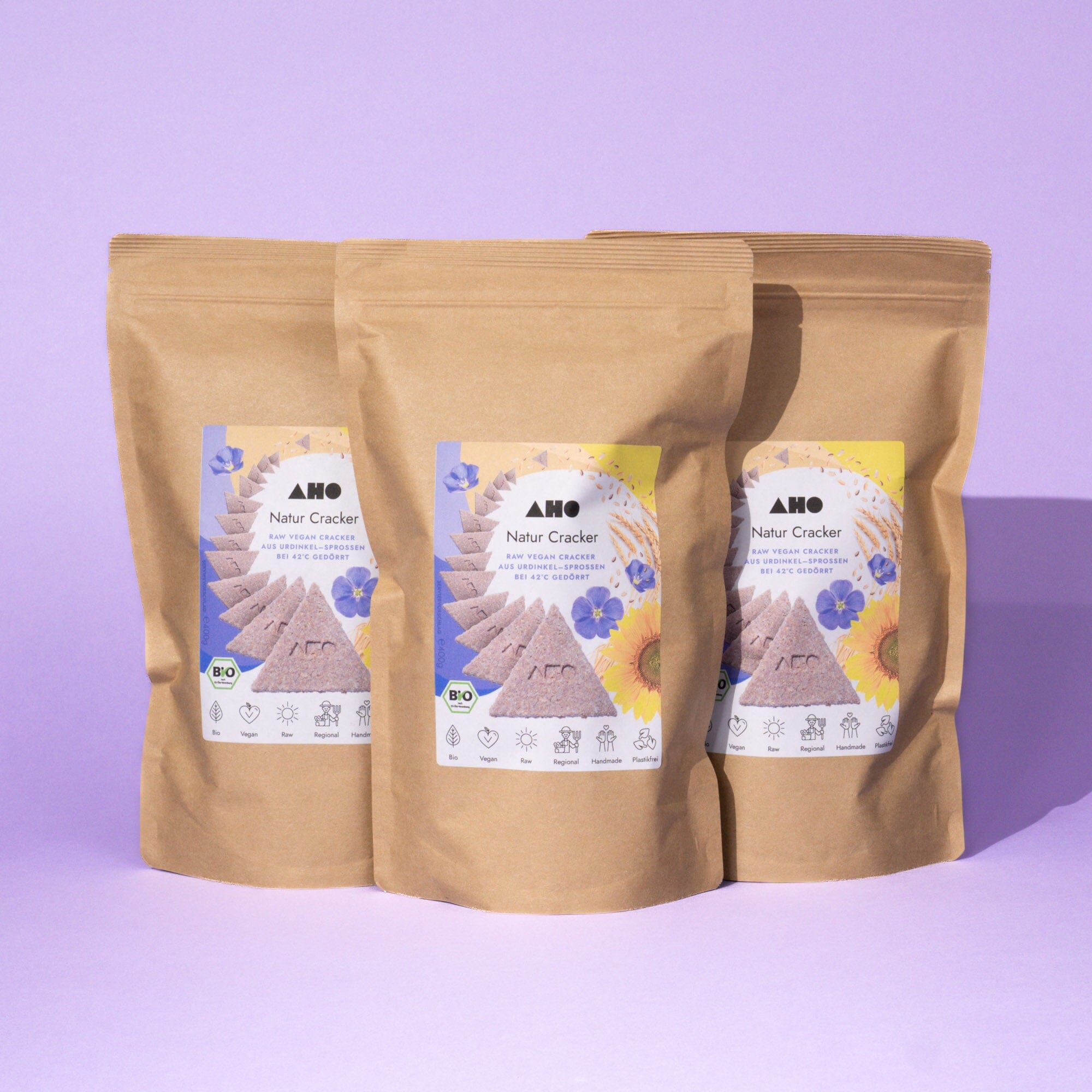 AHO Natur Cracker 2.0 Raw Vegan Cracker AHO.BIO GmbH 1,2kg (3 Riesentüten)