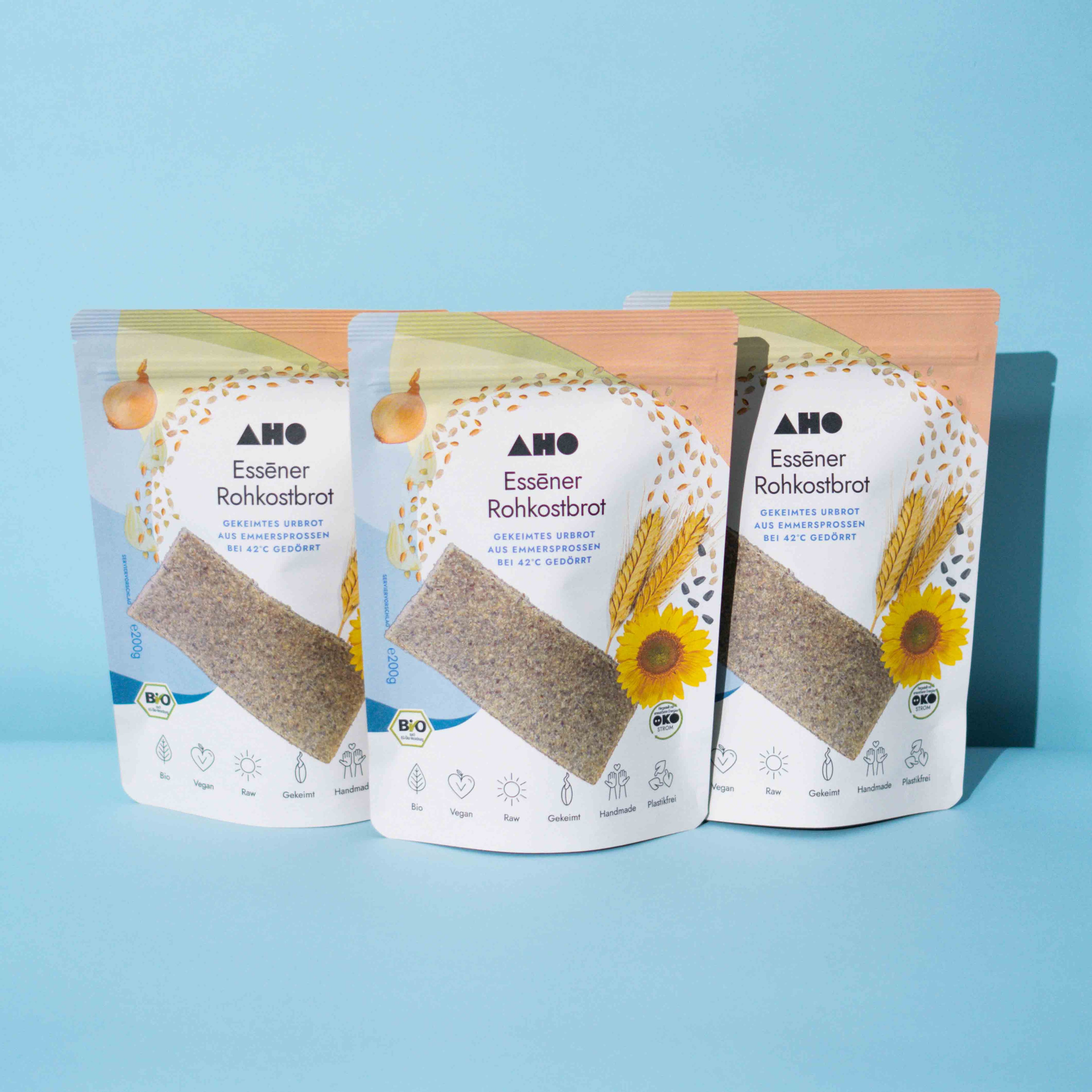 AHO Essēner Rohkostbrot Raw Vegan Cracker AHO.BIO GmbH 600g (3 Tüten)
