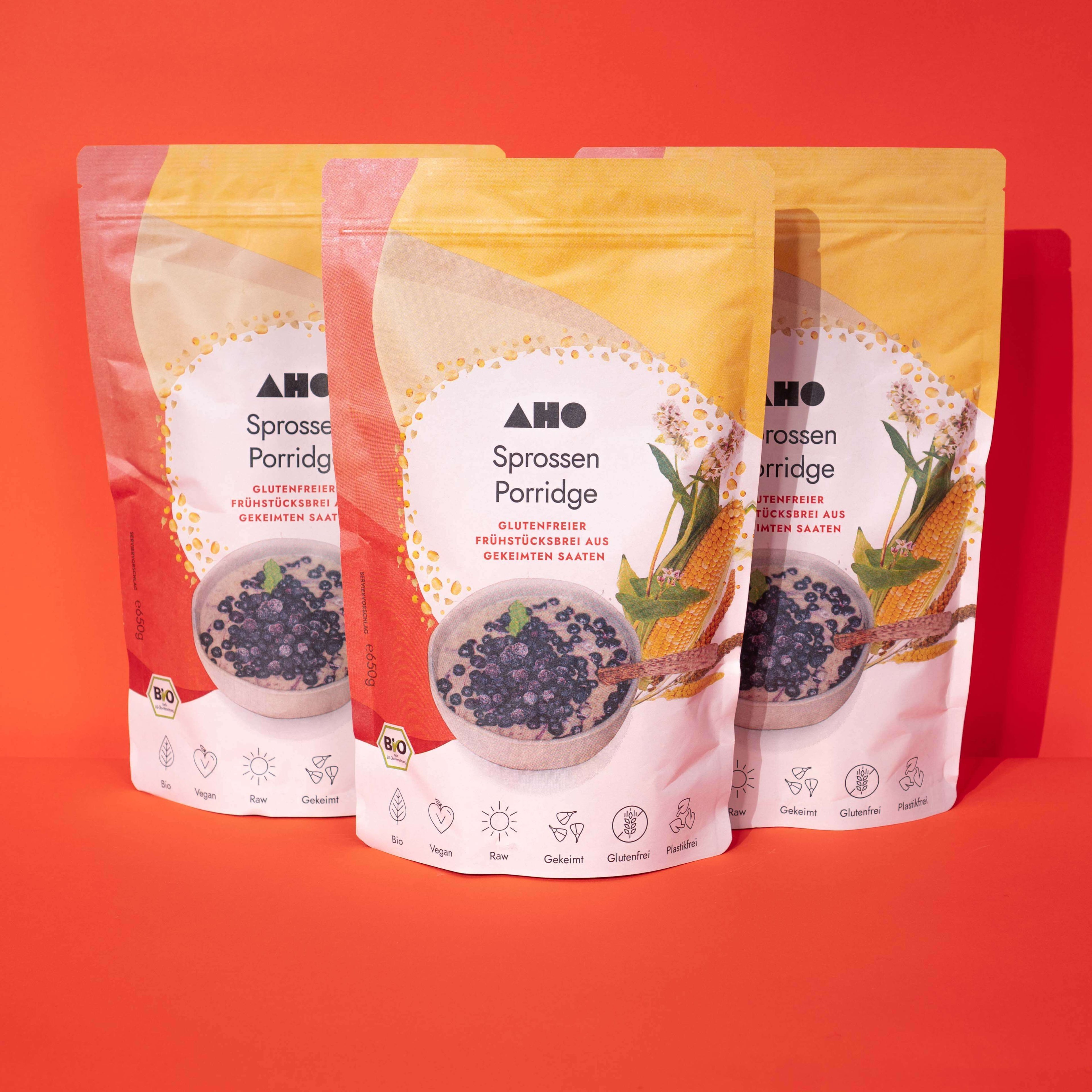 AHO Sprossen Porridge Raw Vegan Granola AHO.BIO GmbH 1,95kg (3 Tüten)