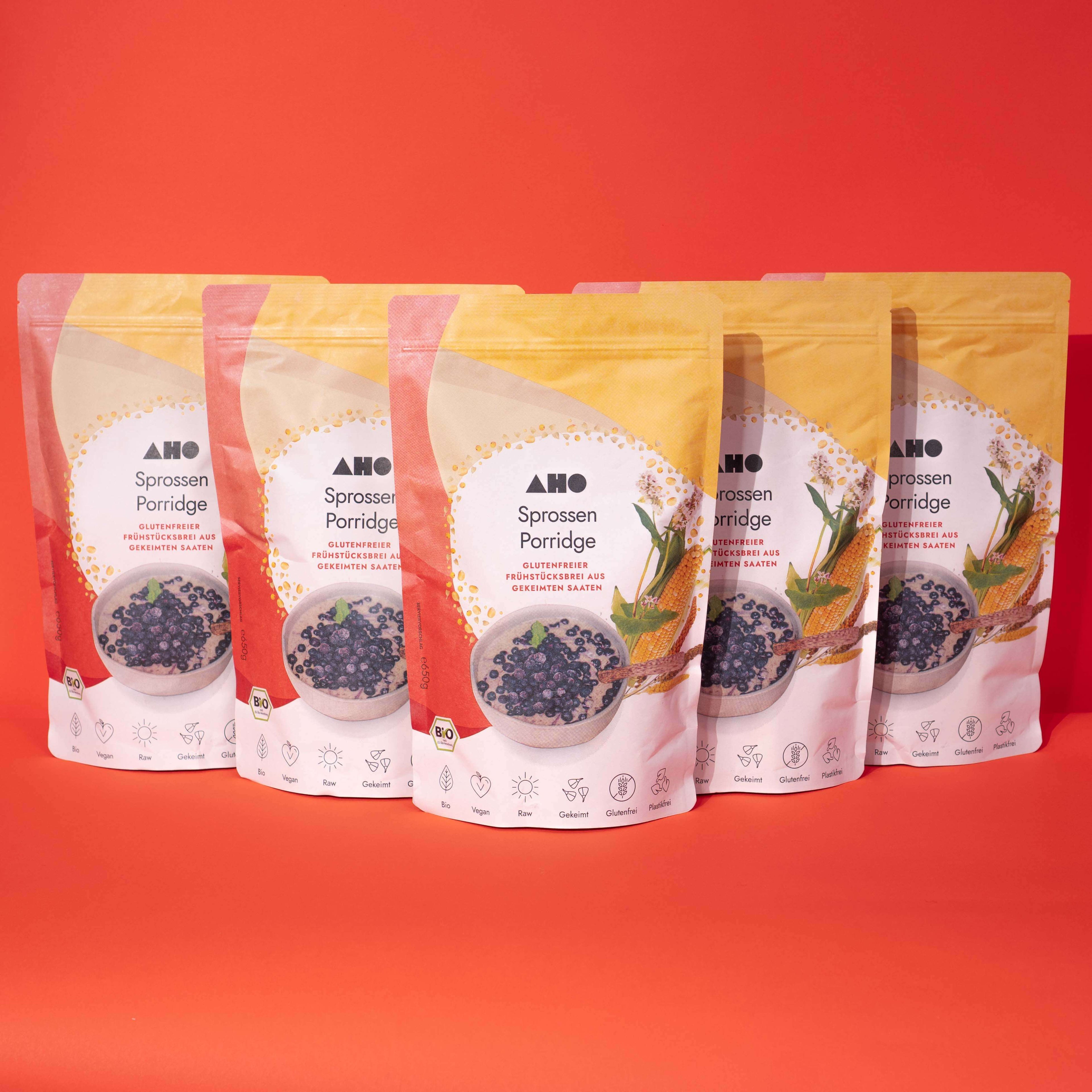 AHO Sprossen Porridge Raw Vegan Granola AHO.BIO GmbH 3,25kg (5 Tüten)