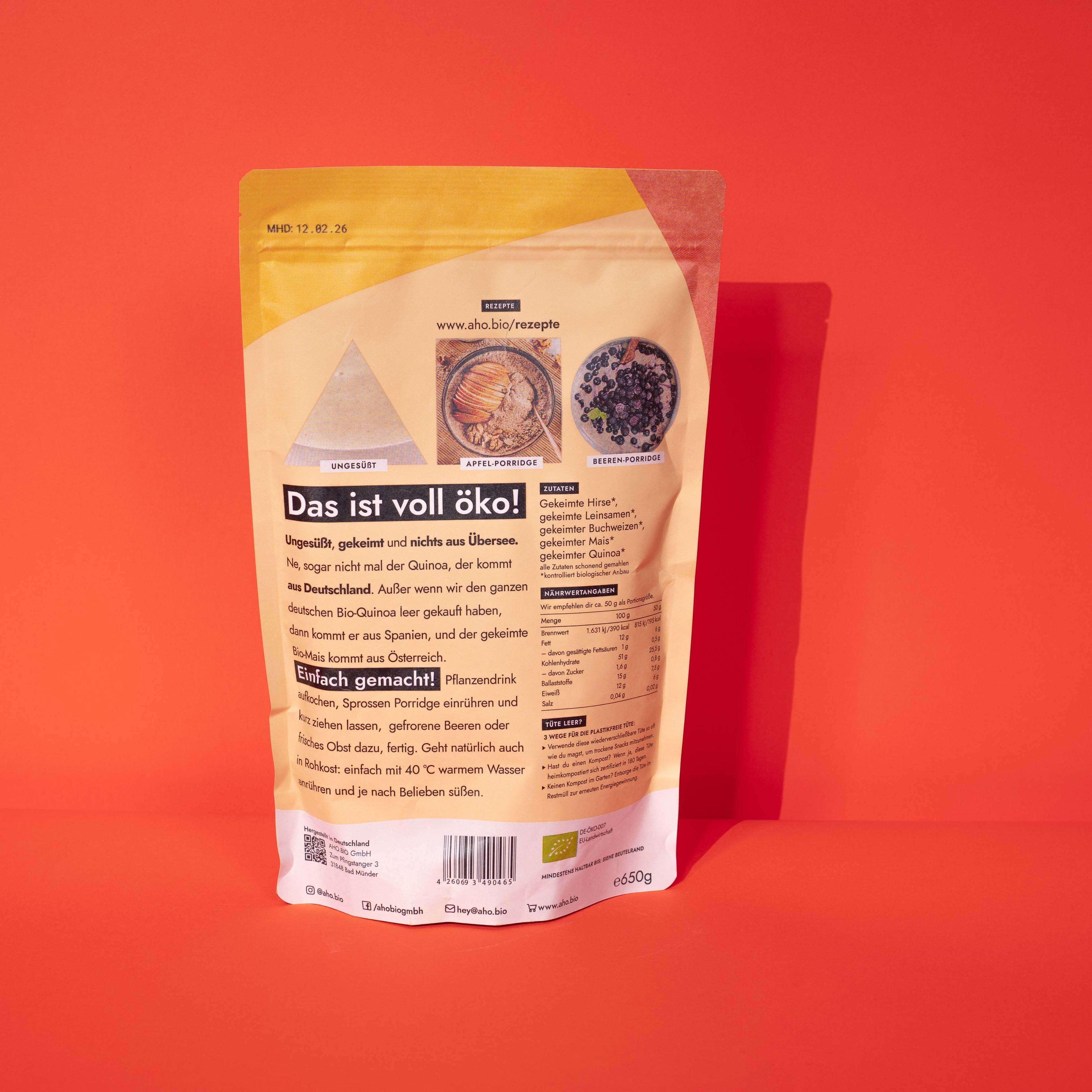 AHO Sprossen Porridge Raw Vegan Granola AHO.BIO GmbH