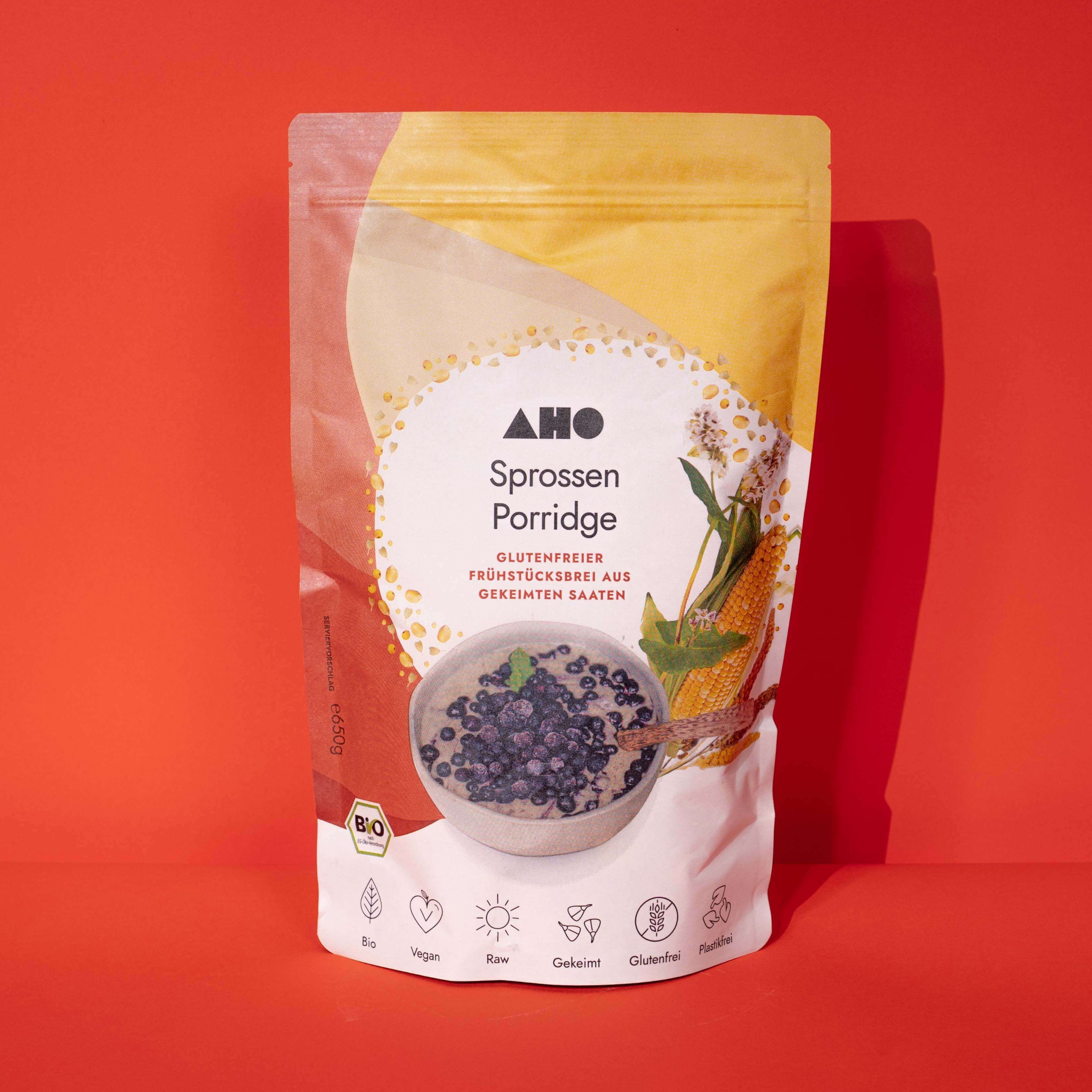 AHO Sprossen Porridge Raw Vegan Granola AHO.BIO GmbH 650g Tüte