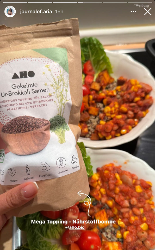 UGC AHO Gekeimte Ur-Brokkoli-Samen Verpackung Bowl Tomaten Mais Sauce