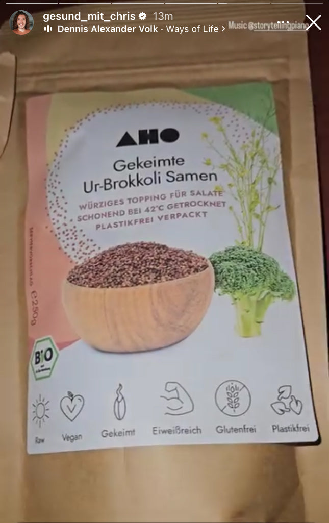 UGC AHO Gekeimte Ur-Brokkoli-Samen Verpackung 'gesund_mit_chris'