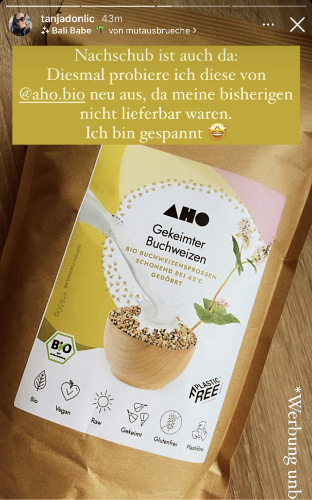 UGC AHO Gekeimter Buchweizen Verpackung Holztisch 'tanjadonlic'