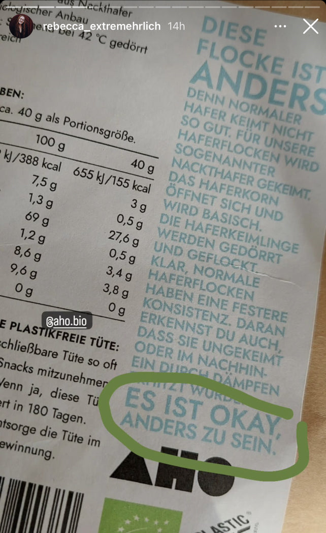UGC AHO Haferflocken 'Es ist okay, anders zu sein'