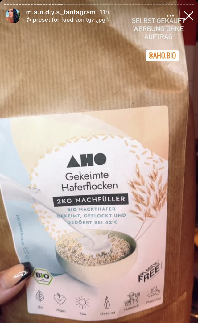 UGC AHO Haferflocken Verpackung 2KG Frauenhand