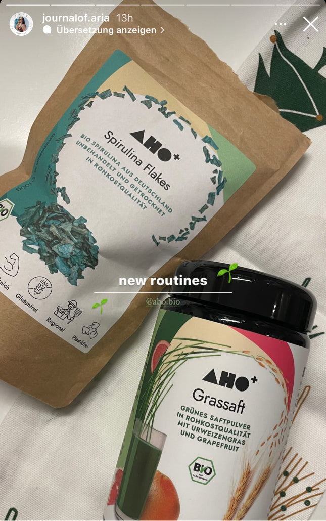 UGC AHO Spirulina Flakes Verpackung Grassaft