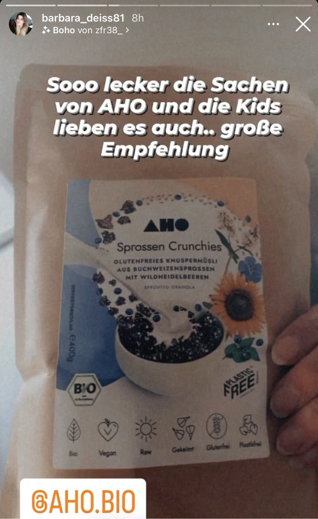 UGC AHO Sprossen Crunchies Verpackung 'Sooo lecker ...'