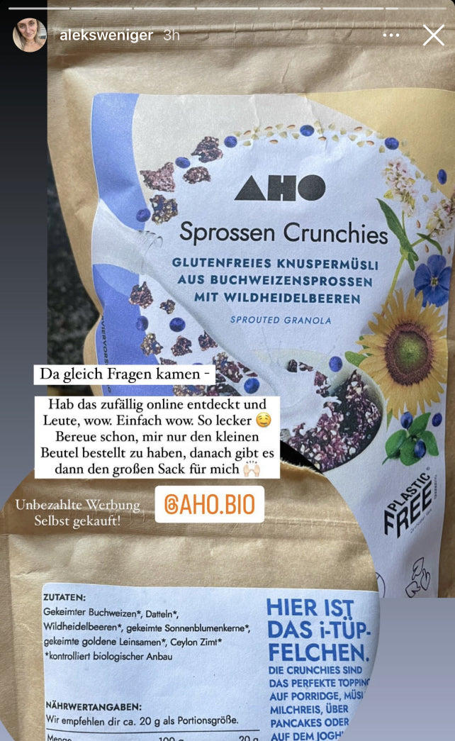 UGC AHO Sprossen Crunchies Verpackung 'aleksweniger'