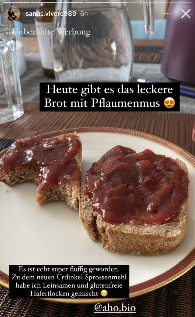 UGC AHO Sprossen Mehl Brot mit Pflaumenmus