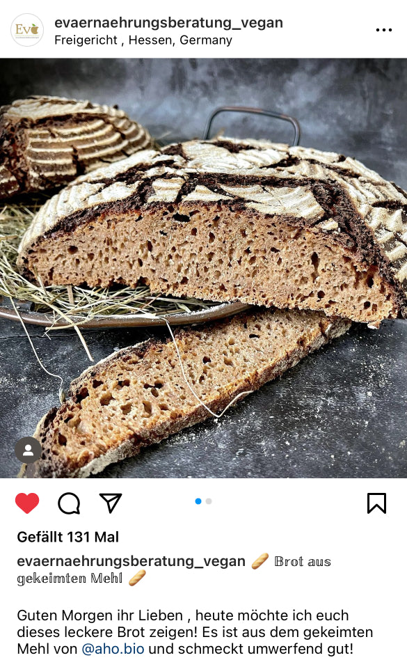 UGC AHO Sprossen Mehl Brotlaib geschnitten 'evaernaehrungsberatung_vegan'