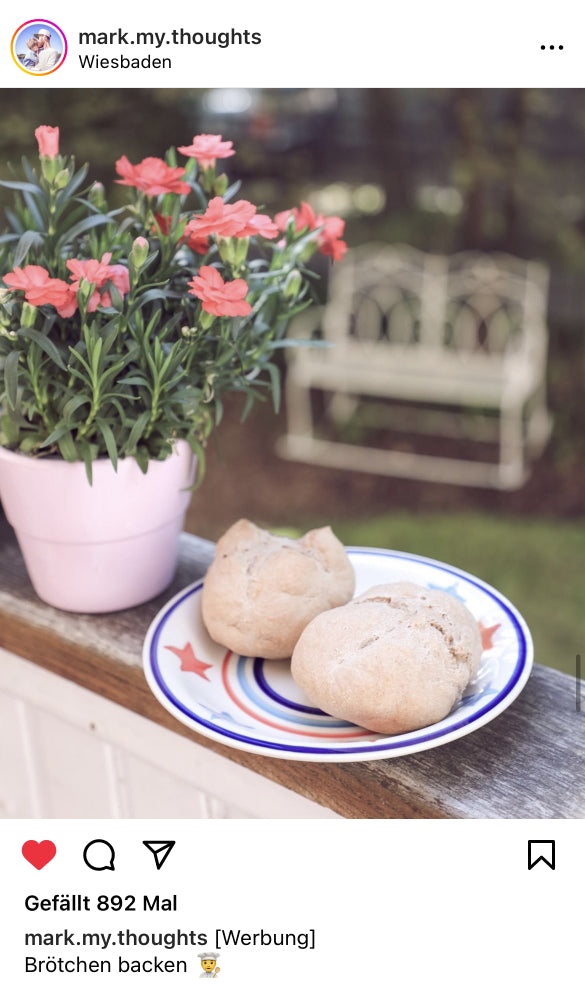 UGC AHO Sprossen Mehl zwei Brötchen neben Blume