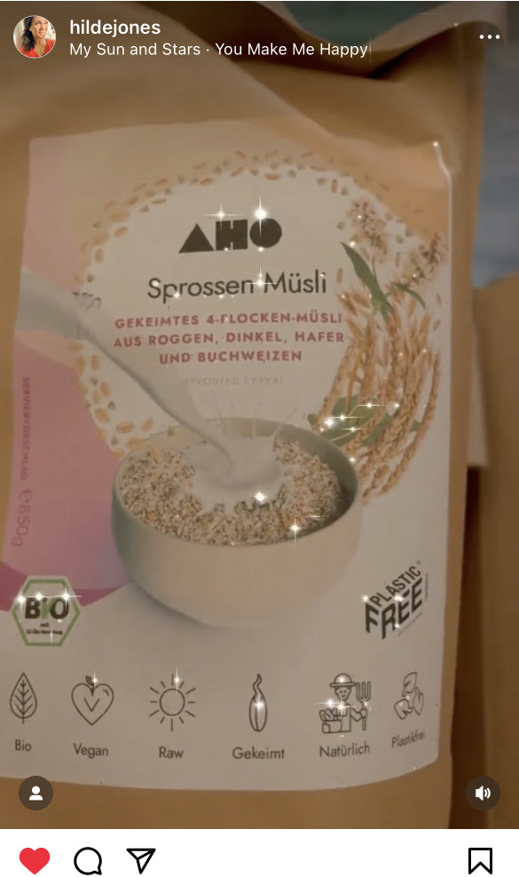 UGC AHO Sprossen Müsli Verpackung Glitzer