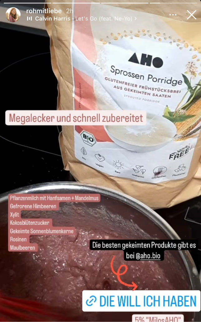 UGC AHO Sprossen Porridge Verpackung Topf Rezept