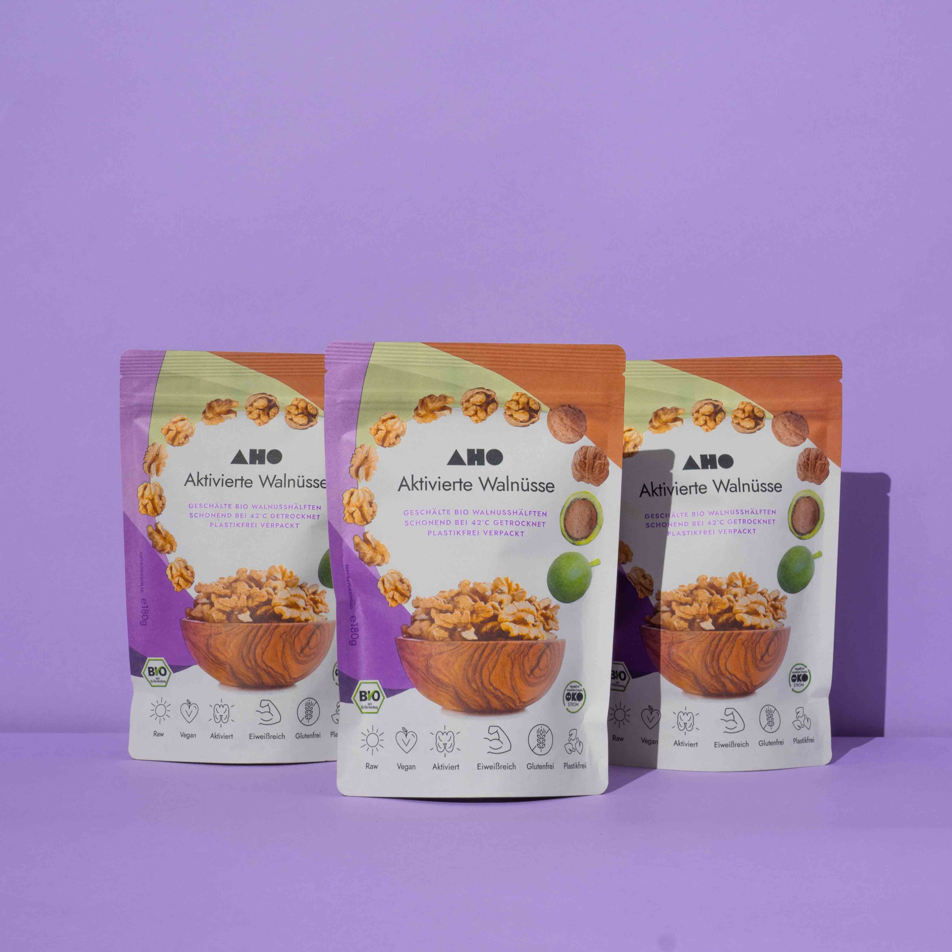 AHO Aktivierte Walnüsse Nüsse AHO.BIO GmbH 540g (3 Tüten)
