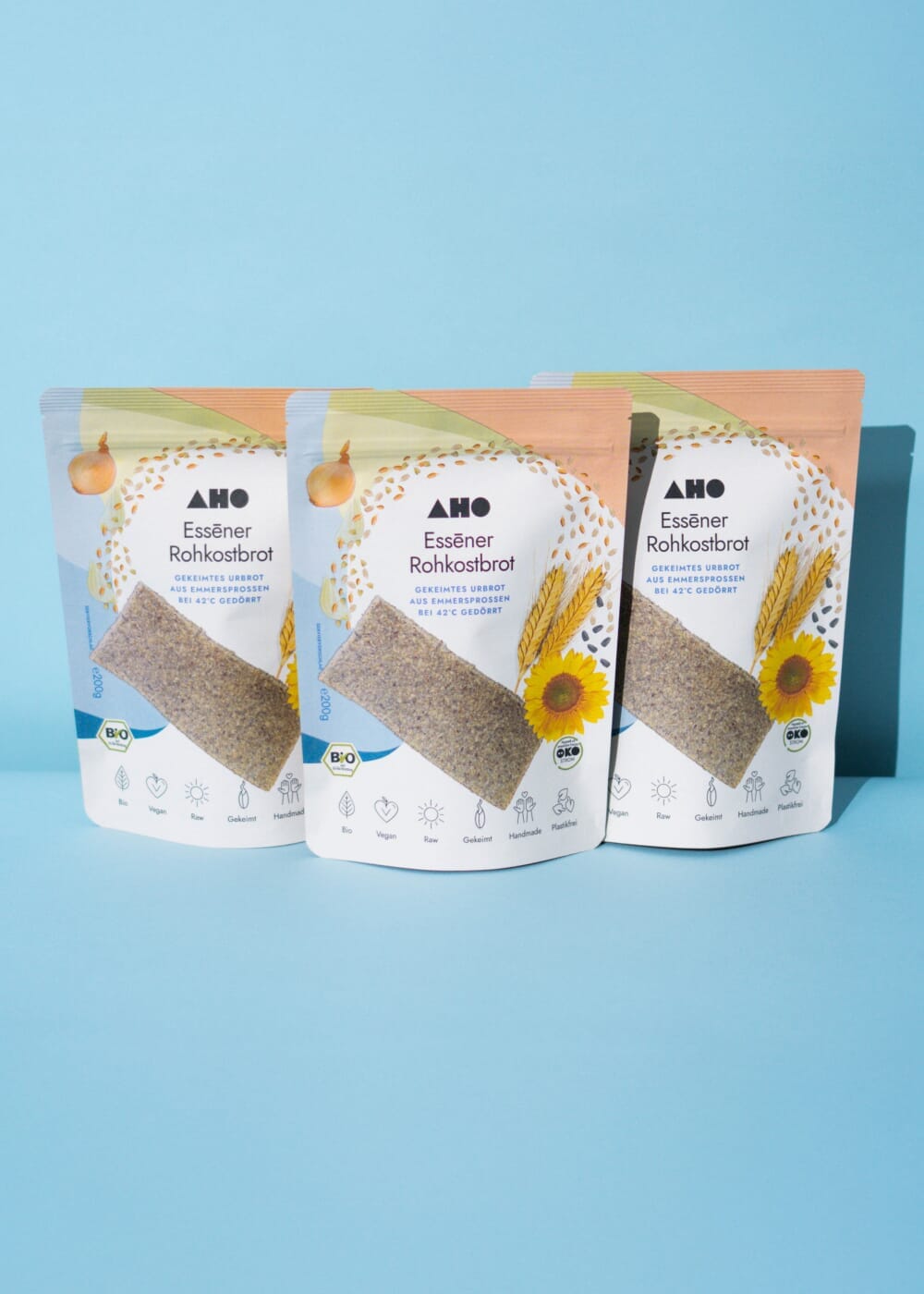 AHO Essēner Rohkostbrot Raw Vegan Cracker AHO.BIO GmbH 600g (3 Tüten)