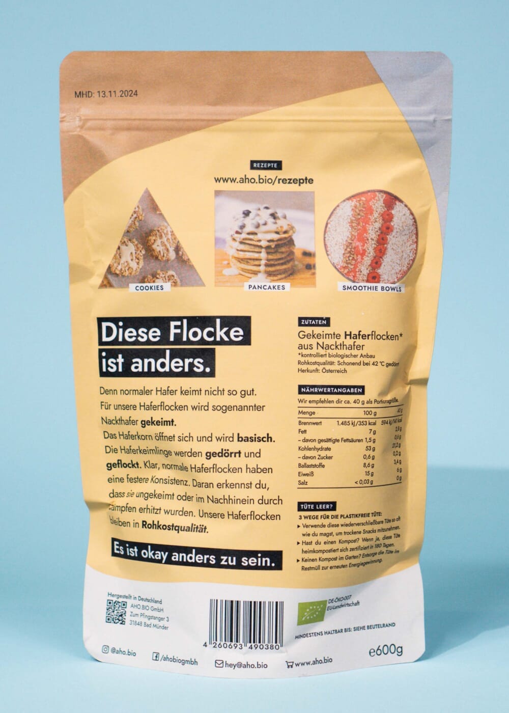 AHO Bio Gekeimte Haferflocken Getreide AHO.BIO GmbH