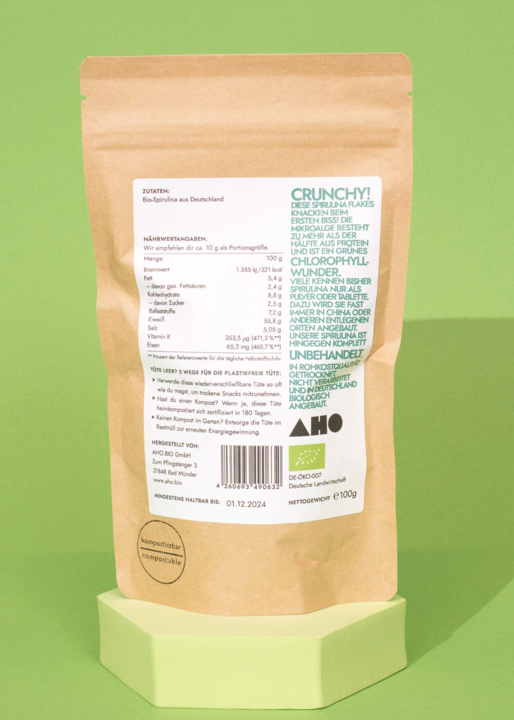 AHO Spirulina Flakes Raw Vegan Granola AHO.BIO GmbH