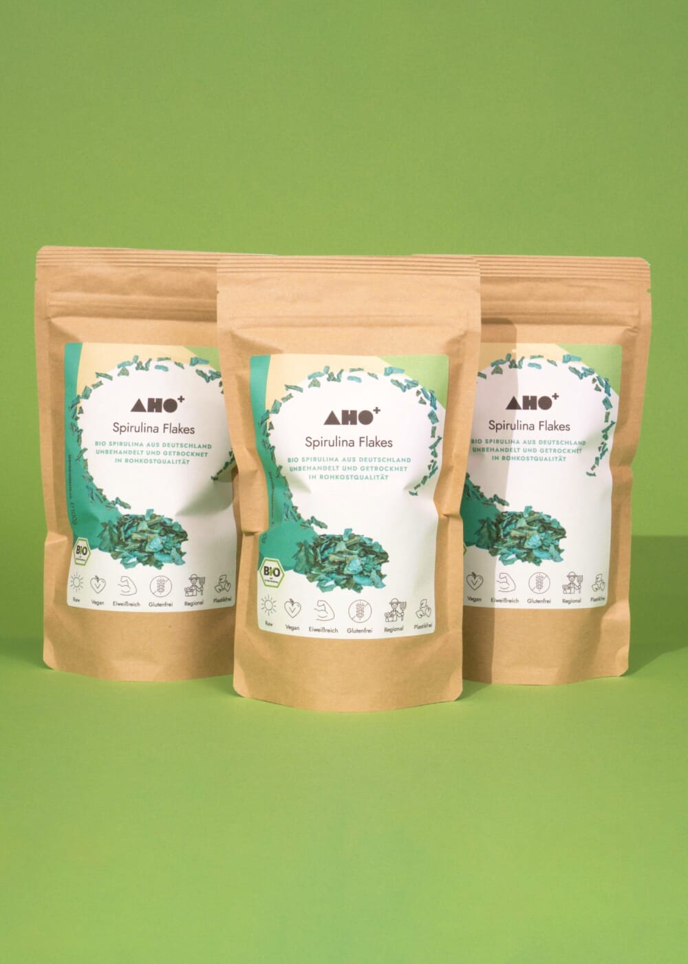 AHO Spirulina Flakes Raw Vegan Granola AHO.BIO GmbH 300g (3 Tüten)