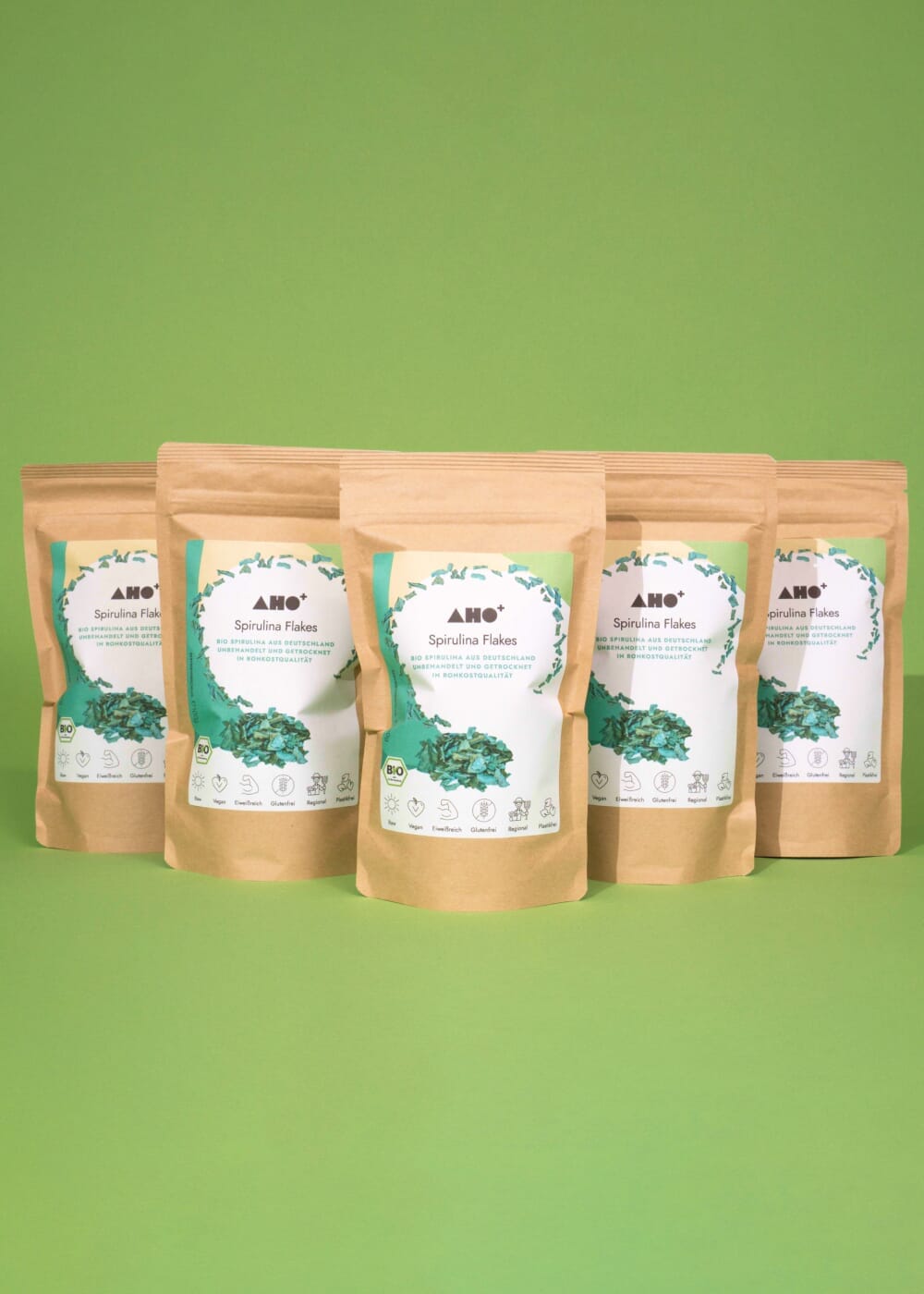 AHO Spirulina Flakes Raw Vegan Granola AHO.BIO GmbH 500g (5 Tüten)
