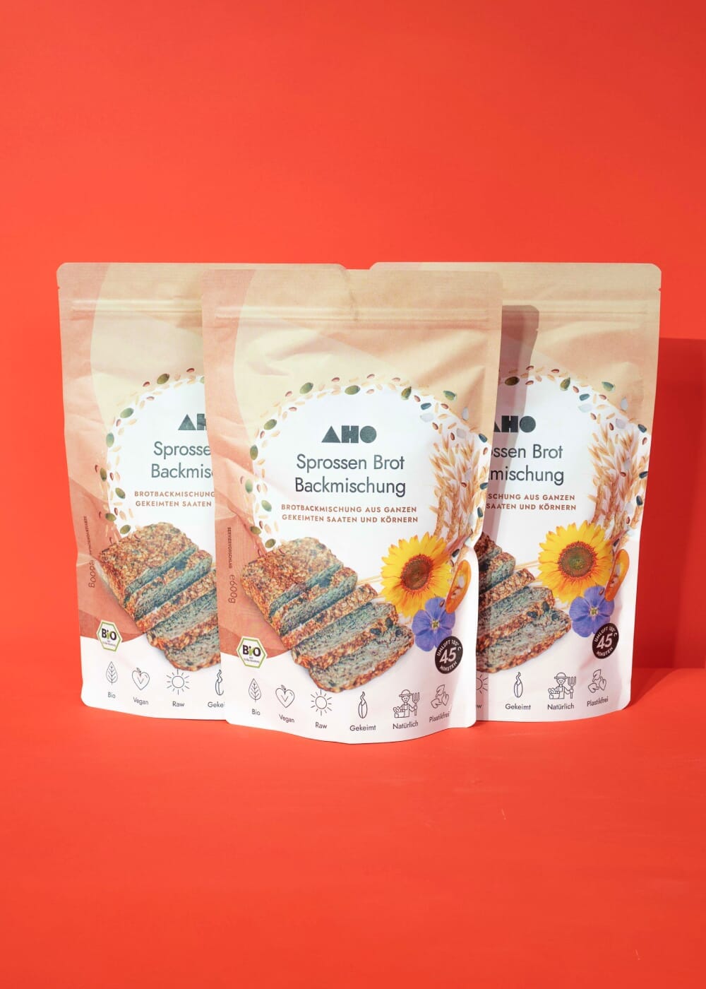 AHO Sprossen Brot Backmischung Getreide AHO.BIO GmbH 1,8kg (3 Tüten)