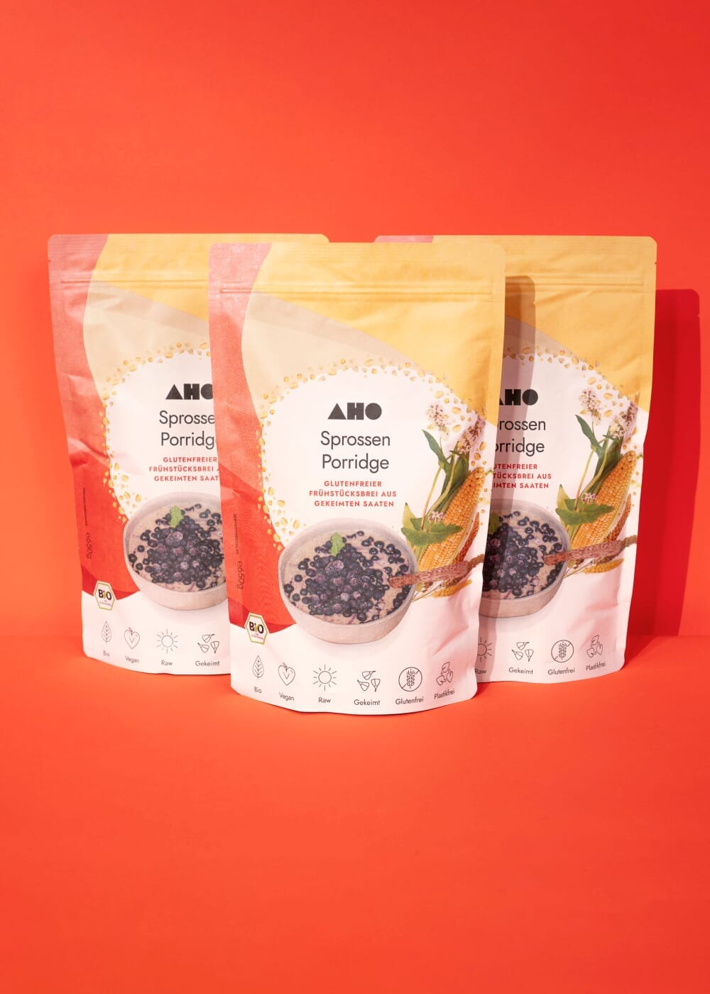 AHO Sprossen Porridge Raw Vegan Granola AHO.BIO GmbH 1,95kg (3 Tüten)