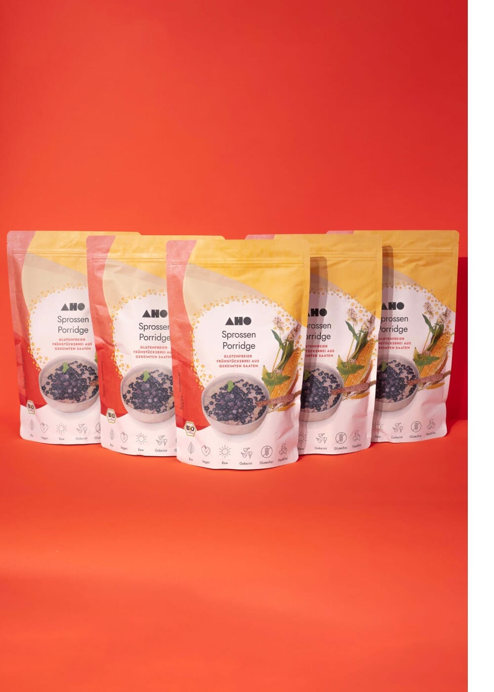 AHO Sprossen Porridge Raw Vegan Granola AHO.BIO GmbH 3,25kg (5 Tüten)