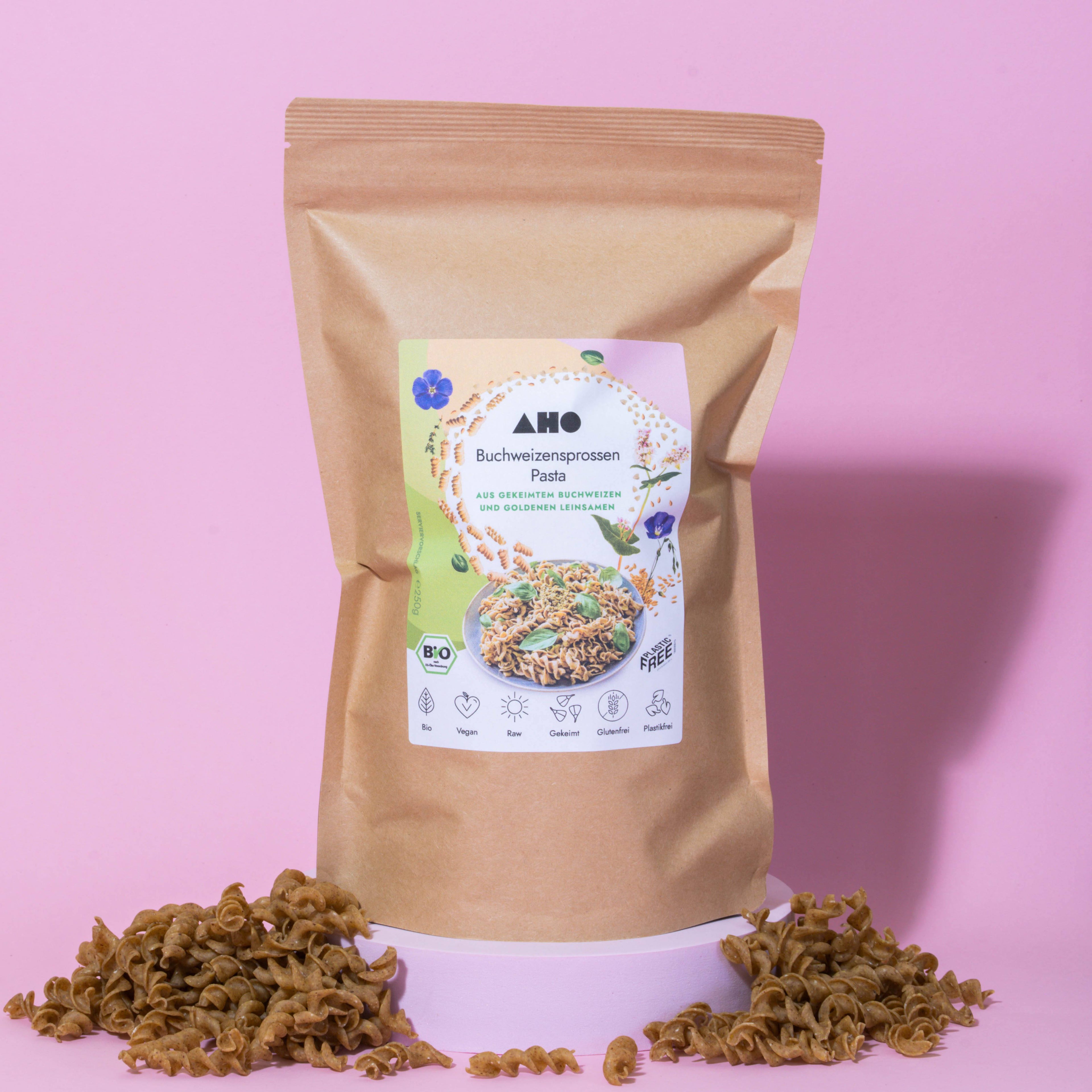 AHO Buchweizensprossen Pasta Raw Vegan Pasta AHO.BIO GmbH 250g Tüte 