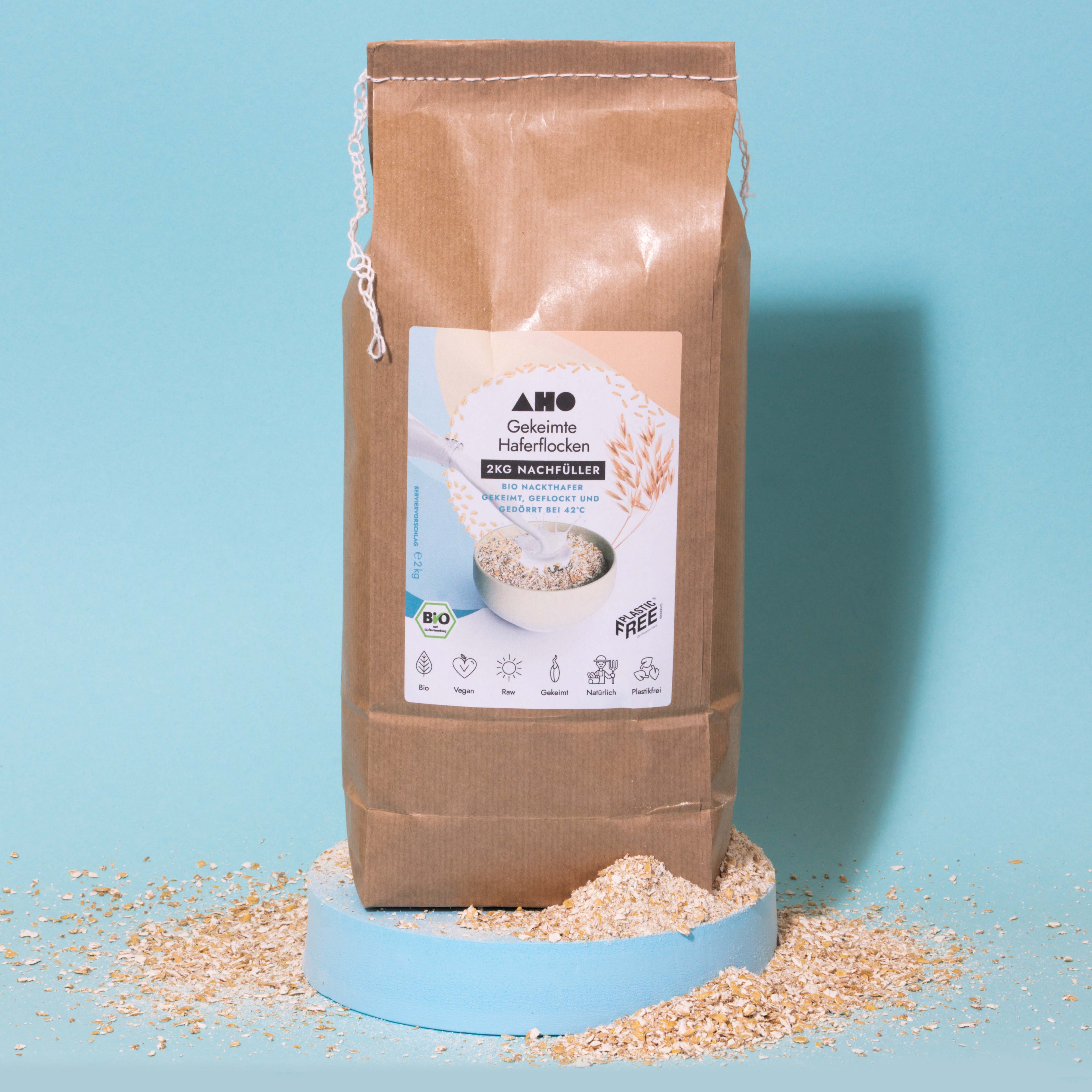 AHO Gekeimte Haferflocken Getreide AHO.BIO GmbH 2kg Nachfüller