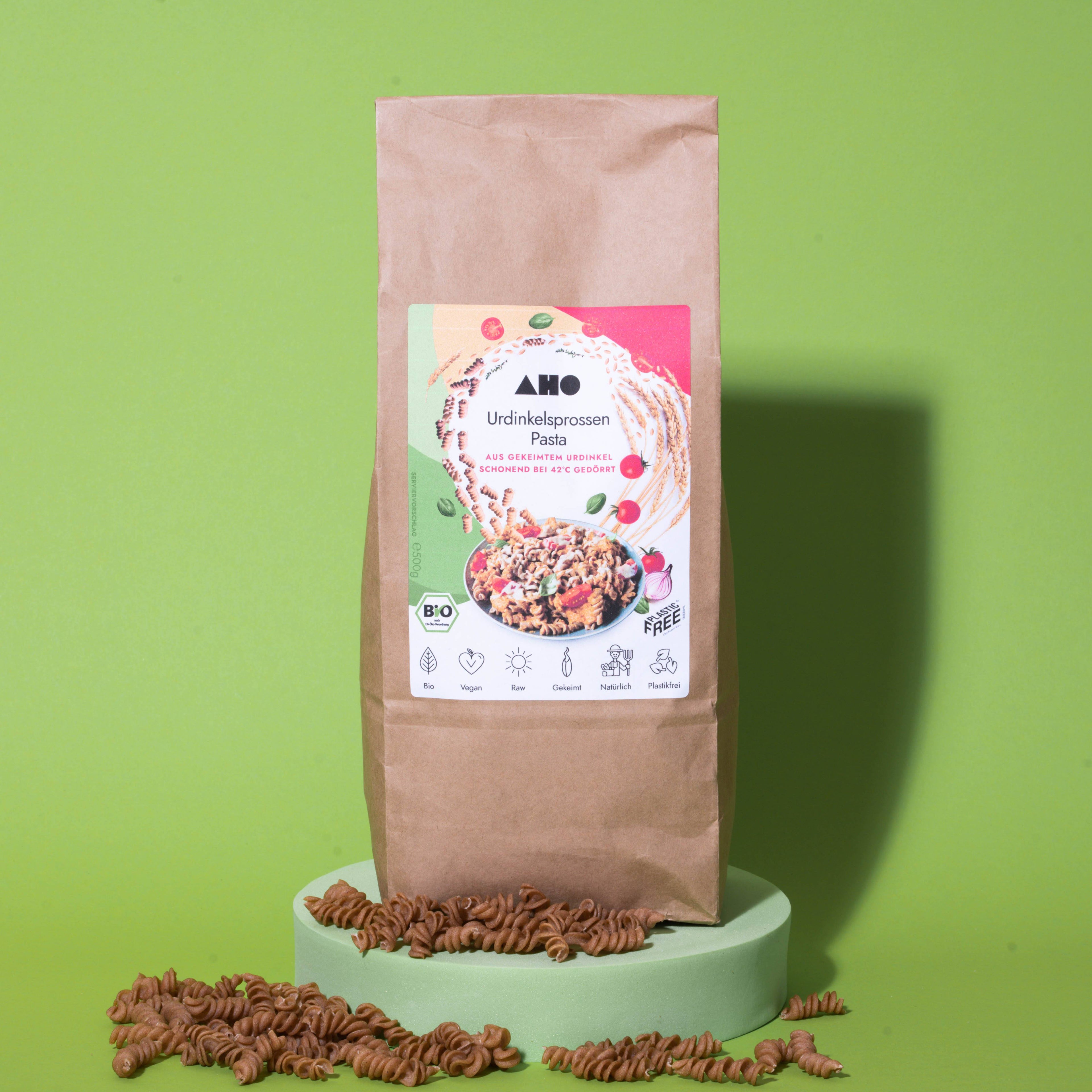 AHO Urdinkelsprossen Pasta 2.0 Raw Vegan Pasta AHO.BIO GmbH 500g Tüte