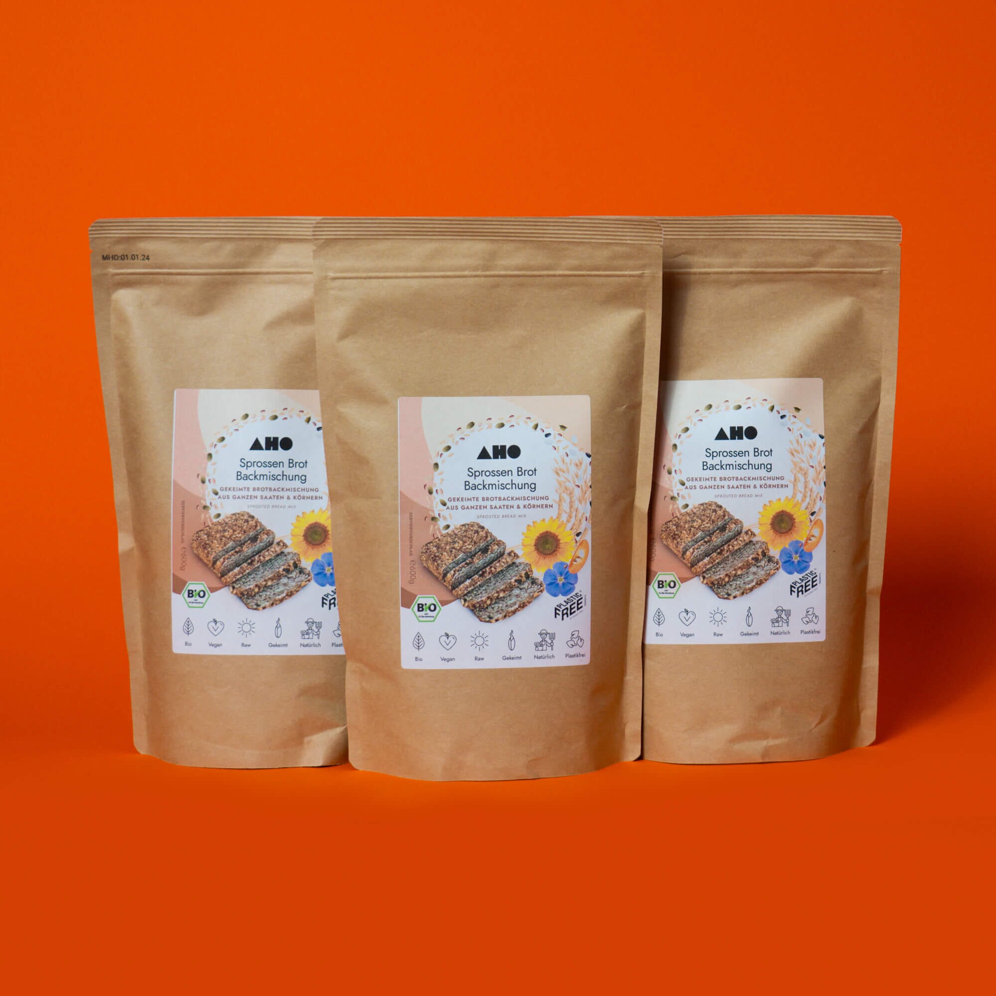 AHO Sprossen Brot Backmischung Getreide AHO.BIO GmbH 3kg (5 Tüten á 600g)