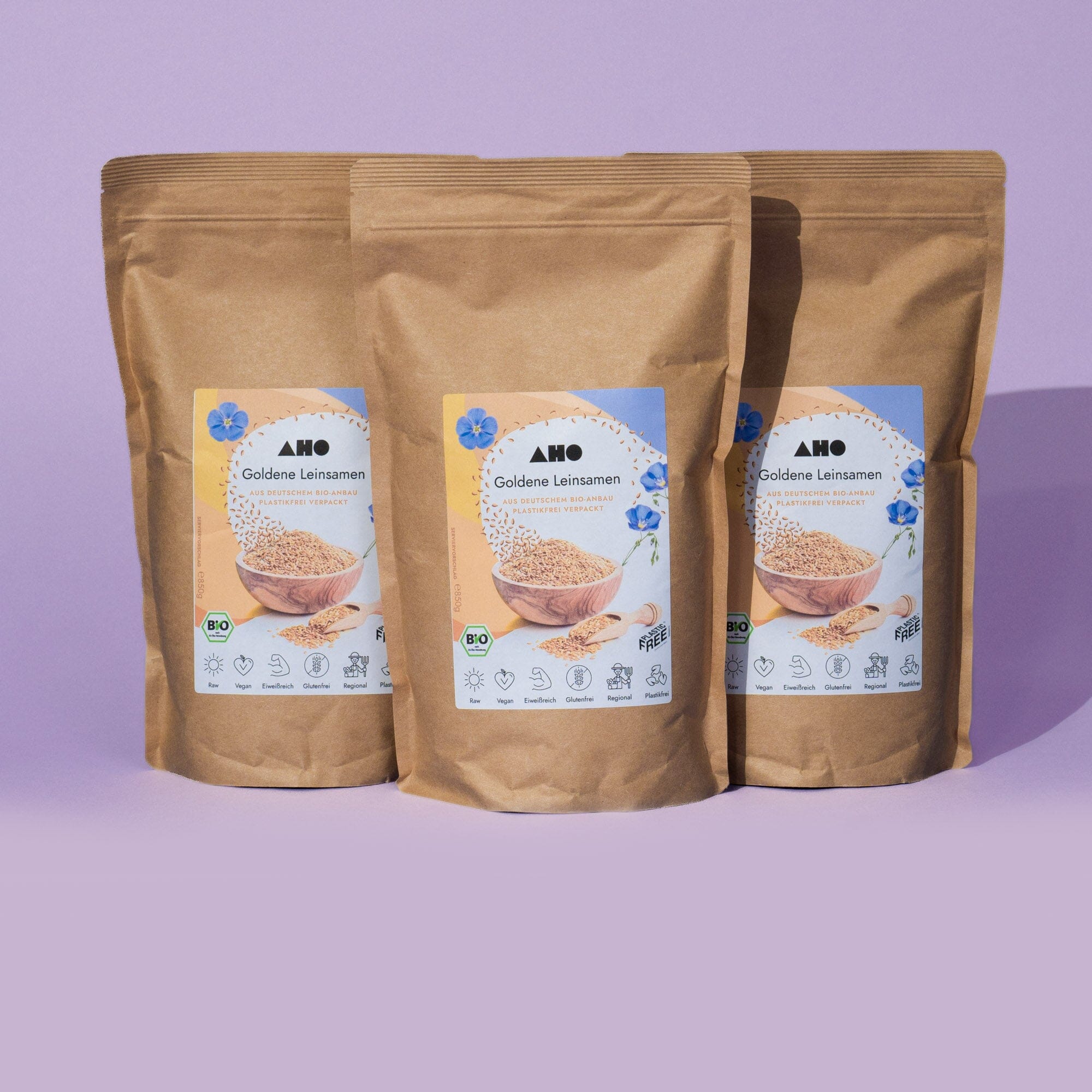 AHO Goldene Leinsamen Ölsaaten AHO.BIO GmbH 2,5 kg (3 Tüten á 850g)