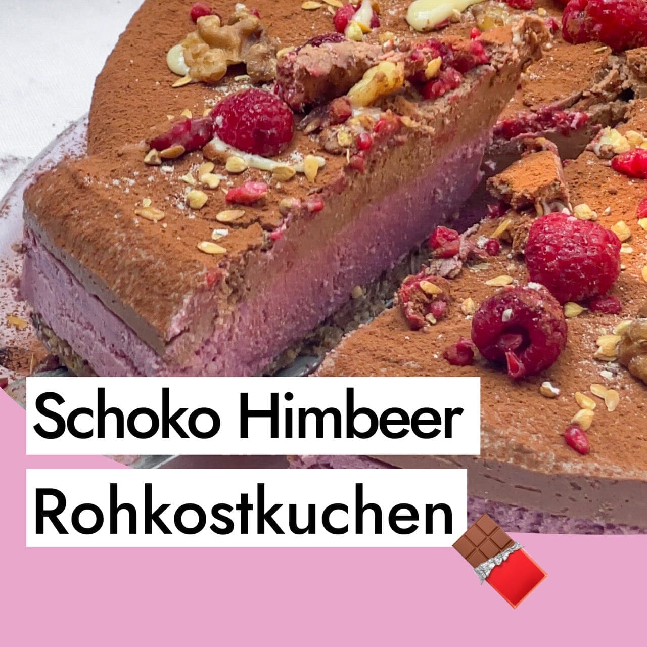 Schoko Himbeer Raw Cake - veganer Rohkostkuchen