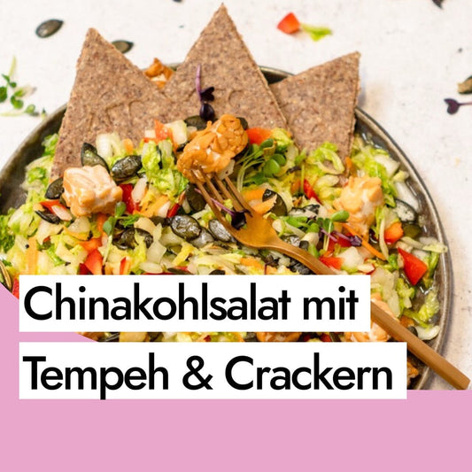 Einfacher Chinakohl Salat mit Tempeh und Sprossen Crackern