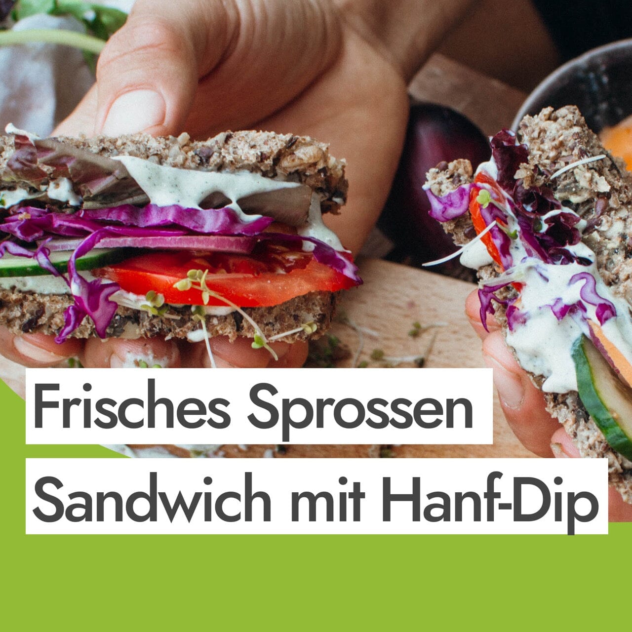 Frisches Sprossen Brot Sandwich mit cremigem Hanfsamen Aufstrich