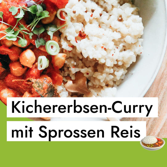Veganes Kichererbsen Curry mit Gemüse und Sprossen Reis (Chana Masala)