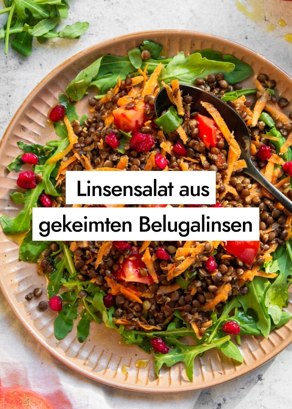 Proteinreicher Linsensalat aus gekeimten Belugalinsen - einfaches und veganes Rezept