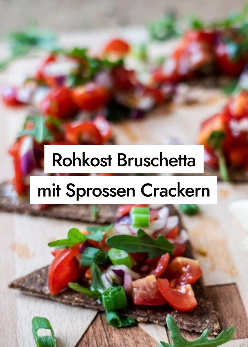 Roh Veganes Bruschetta Rezept mit Sprossen Crackern