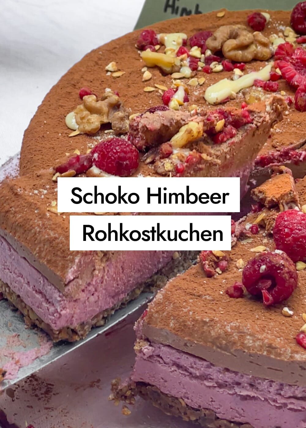 Schoko Himbeer Raw Cake - veganer Rohkostkuchen mit gekeimten Saaten