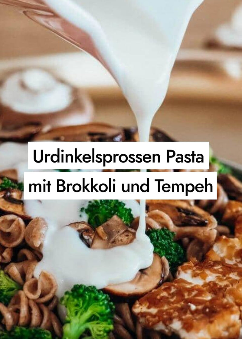 Sprossen Pasta mit cremiger Champignons Kokoskäsesauce