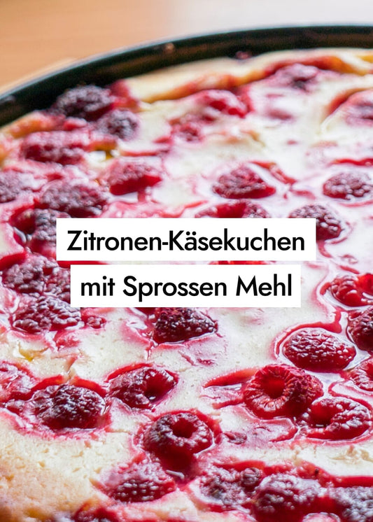 Veganer Zitronen Käsekuchen mit Himbeeren