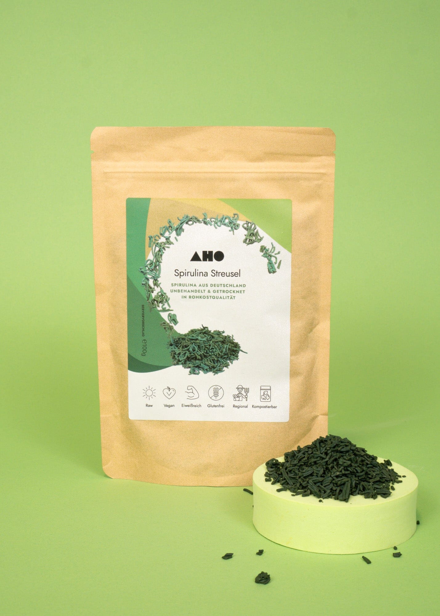 AHO Spirulina Streusel Raw Vegan Granola AHO.BIO GmbH 100g Tüte 