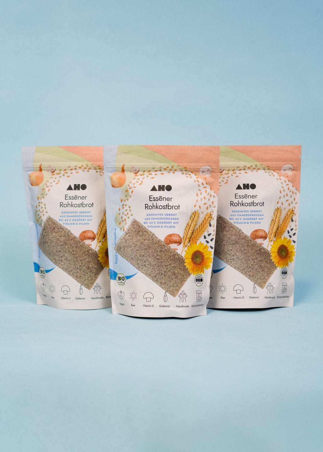 AHO Essēner Rohkostbrot Raw Vegan Cracker AHO.BIO GmbH 600g (3 Tüten) 